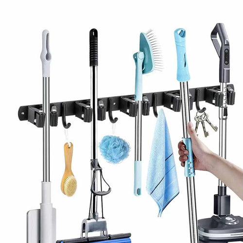 Wall Mount Stainless Steel Mop & Broom Storage Rack
