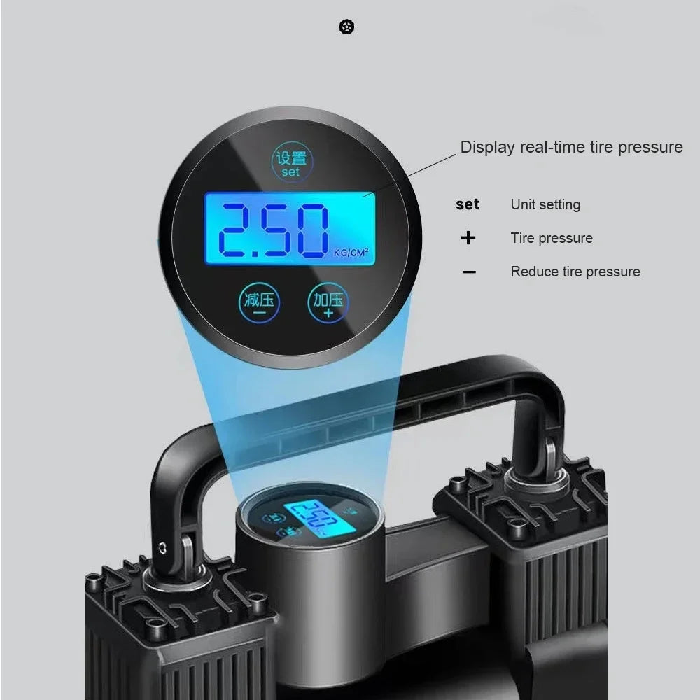12V 150 PSI Dual Cylinder Tire Inflator Air Compressor