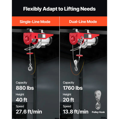 Electric Cable Hoist Winch 1320-2200 lbs with Remote