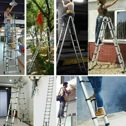 Telescoping Ladder Stainless Steel Folding Ladder Portable Extendable Loft Ladder Capacity Max Load 150kg/330lb,EN131