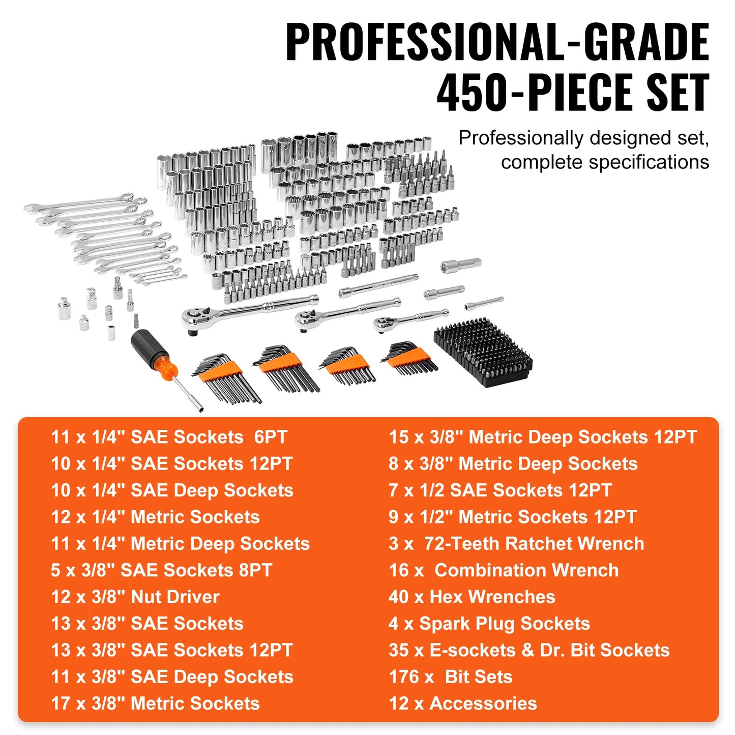 450-Piece Mechanics Tool & Socket Set SAE/Metric