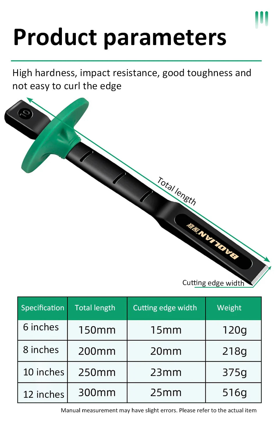 6/8/10/12 Inch Chrome Vanadium Steel Stone Flat Chisel With Hand Guard Construction Cement Masonry Concrete Engraving Cut Tool