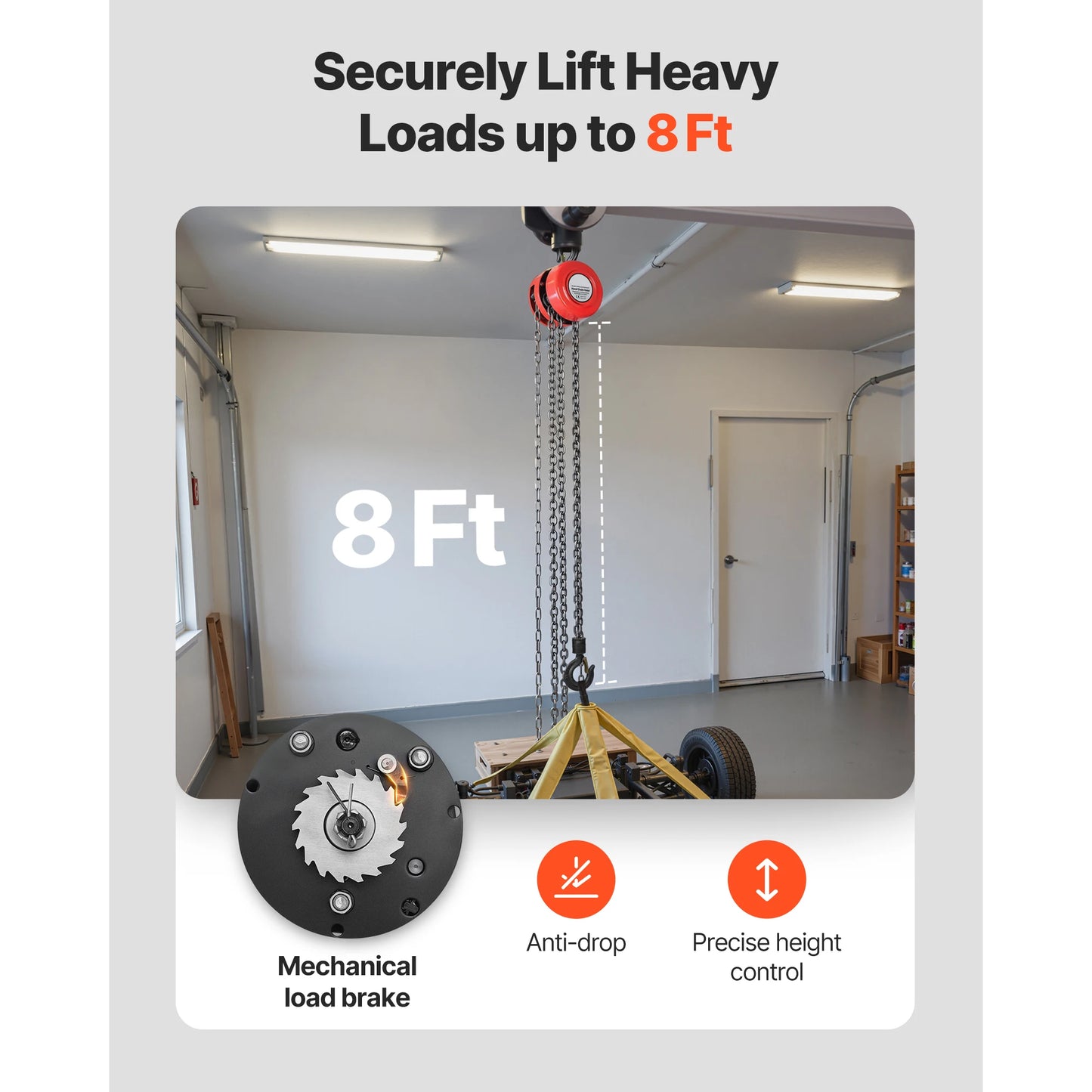 1T/2T Manual Chain Hoist with 8-20 ft Lift Height