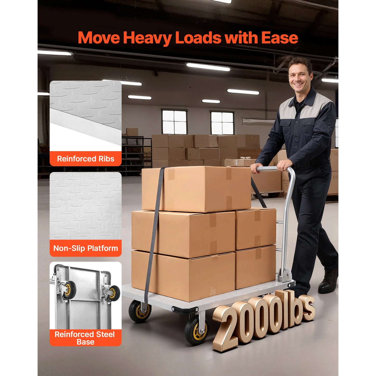 2000 lbs Steel Platform Truck with Swivel Wheels