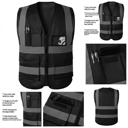 Reflective Safety Vest with Zip & Multi Pockets