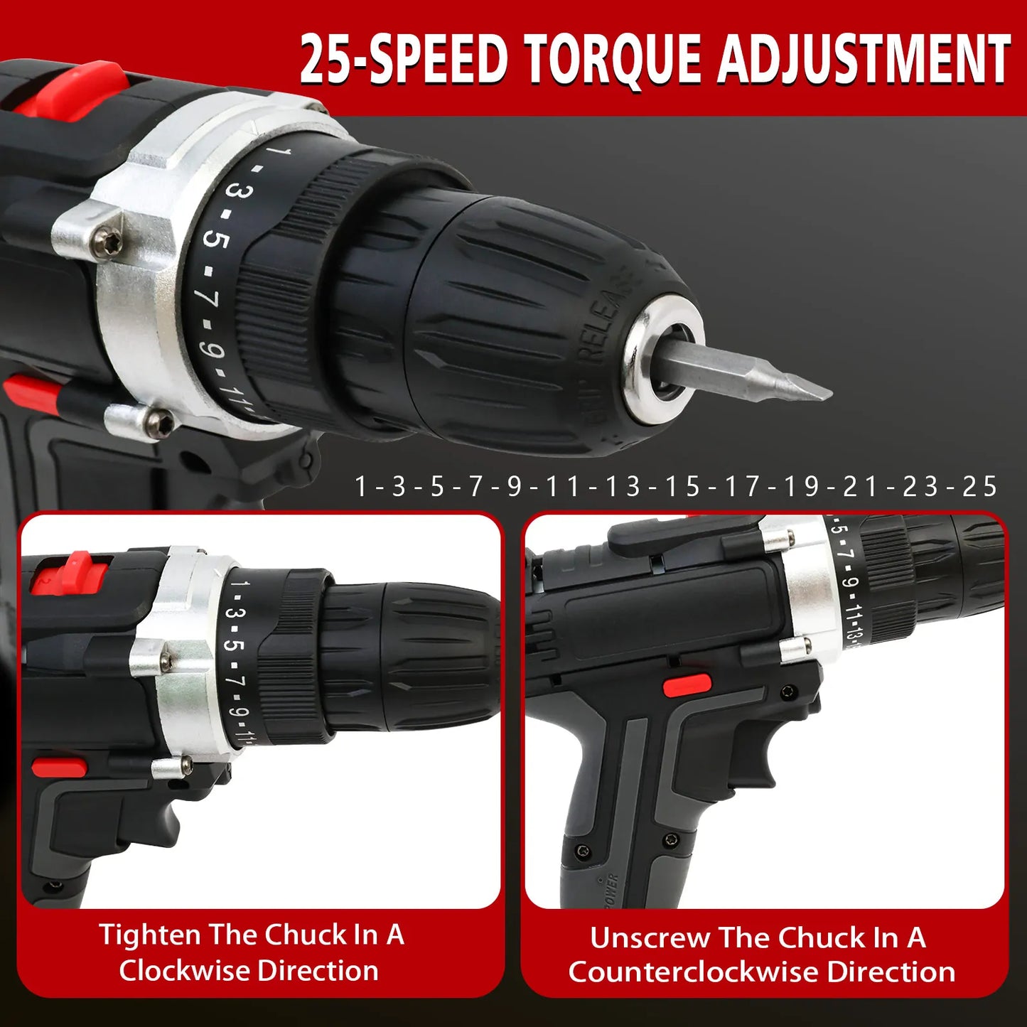 21V Cordless Drill Impact Driver with 2 Batteries