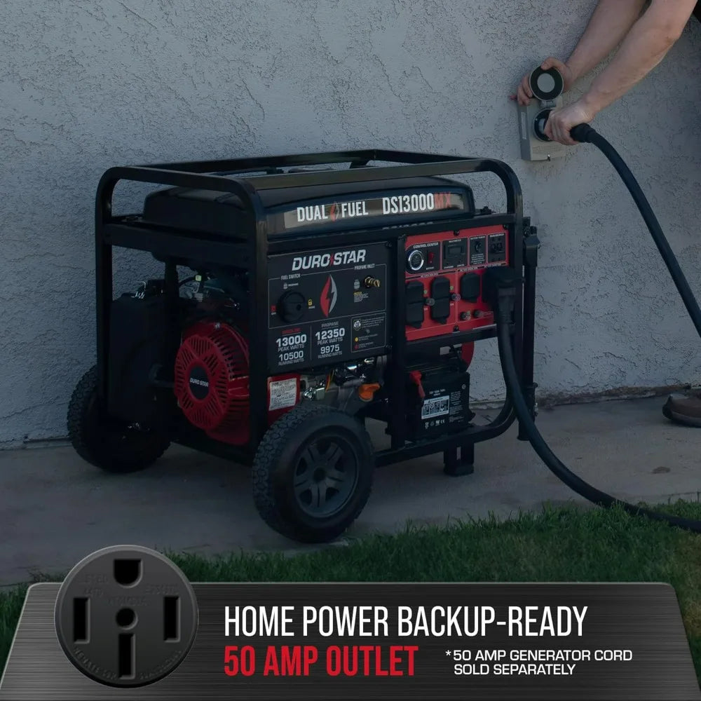 13000W Dual Fuel Portable Generator - Gas & Propane, Electric Start, Home Backup, RV Ready, CO Safety