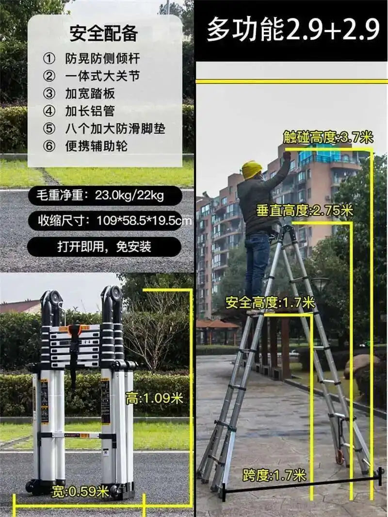 Aluminum Alloy Multifunction Telescopic Ladders Household Folding Herringbone Ladder Safety Engineering Ladders Lift Stairs