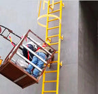 Outdoor Vertical Cage Ladders Steel Fiberglass FRP Material Angled Steel Cat Cage Step Ladder for Fire Escape Access