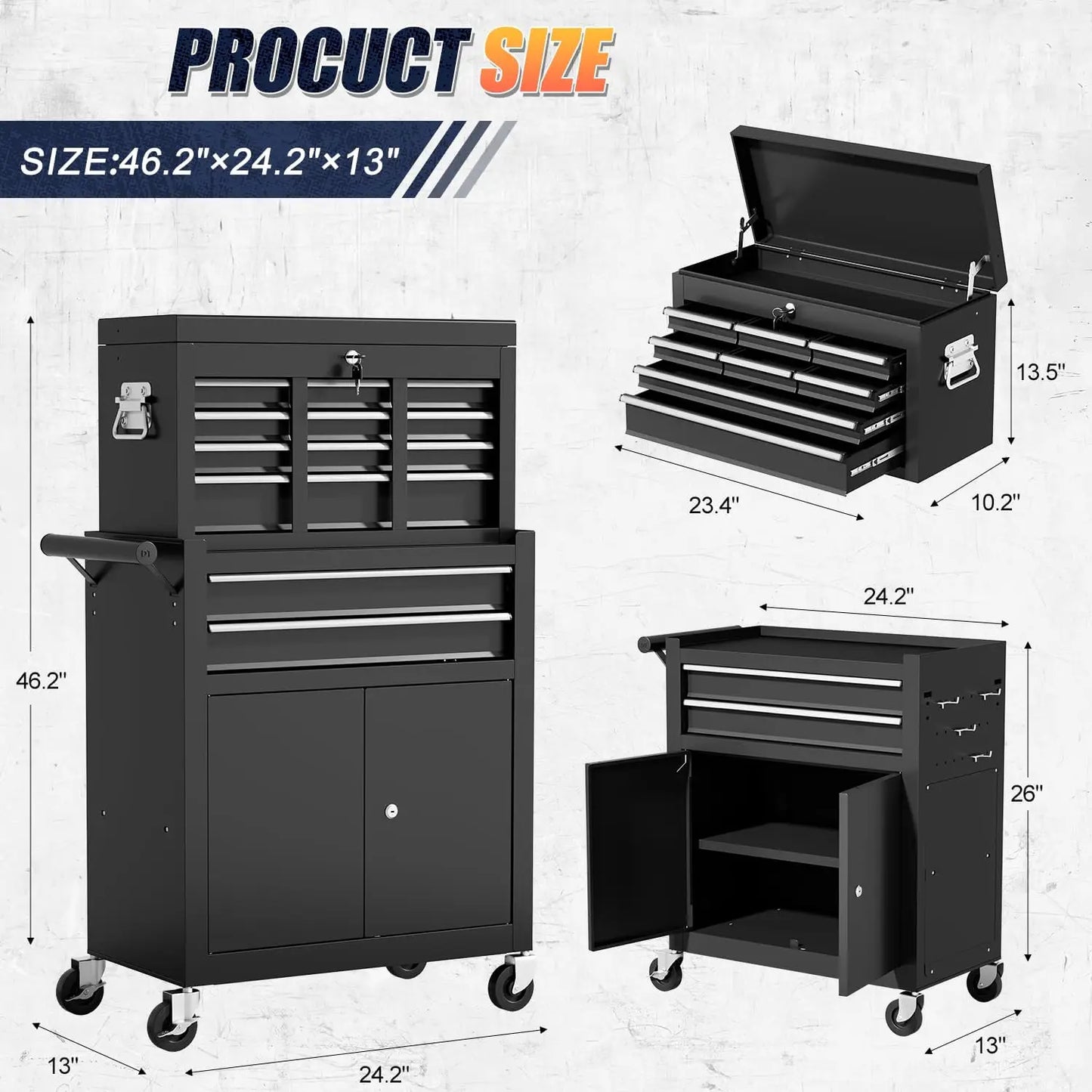 10-Drawer Rolling Tool Chest with Wheels - Garage Edition