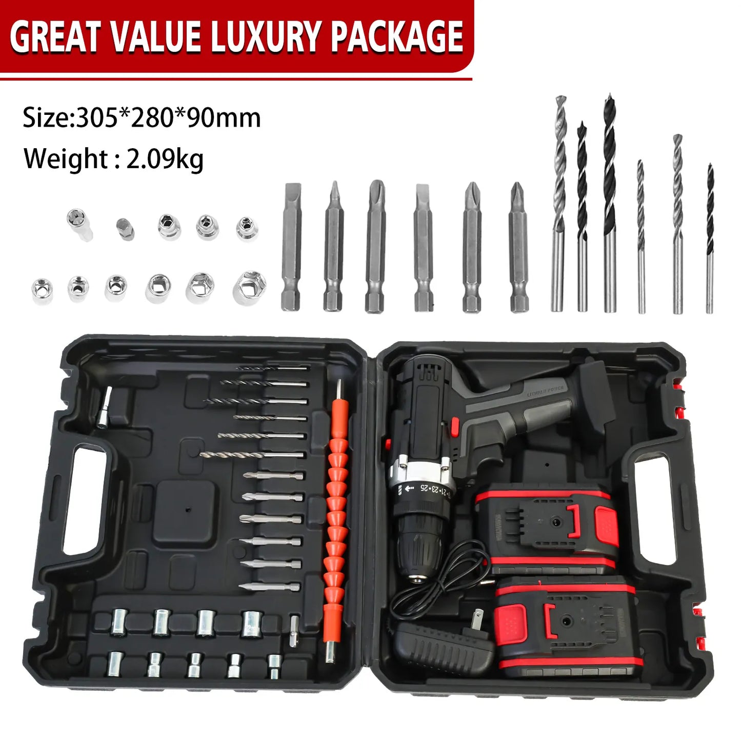 21V Cordless Drill Impact Driver with 2 Batteries