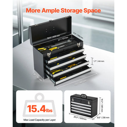 20.5" Metal Tool Box with 4 Locking Drawers