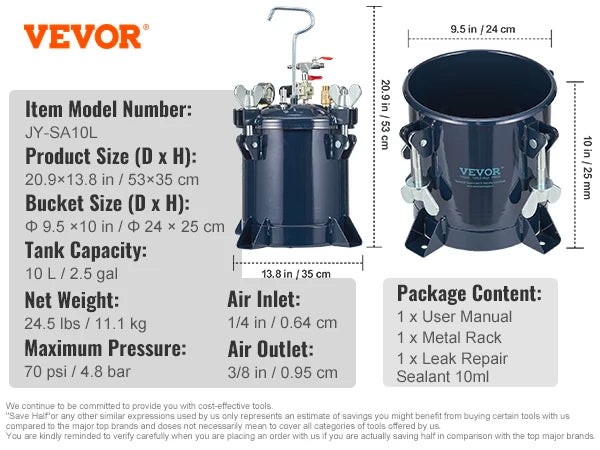 10L Spray Paint Pressure Pot Tank Air Paint Pressure Pot Metal Rack Leak Repair Sealant for Industry Home Construction
