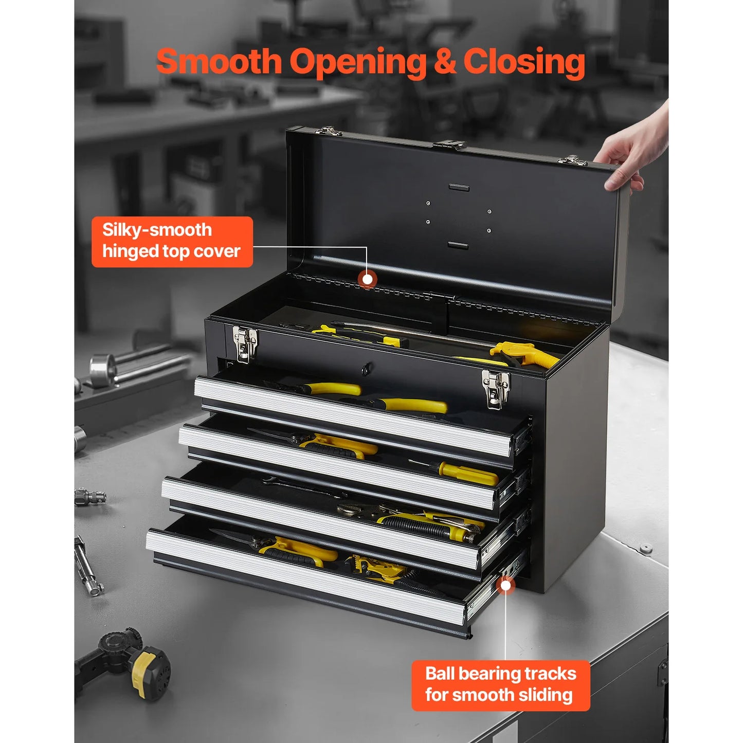 20.5" Metal Tool Box with 4 Locking Drawers