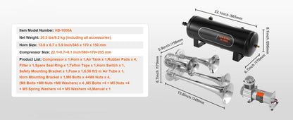 4-Trumpet Train Horn Kit 150dB - 12V Air System