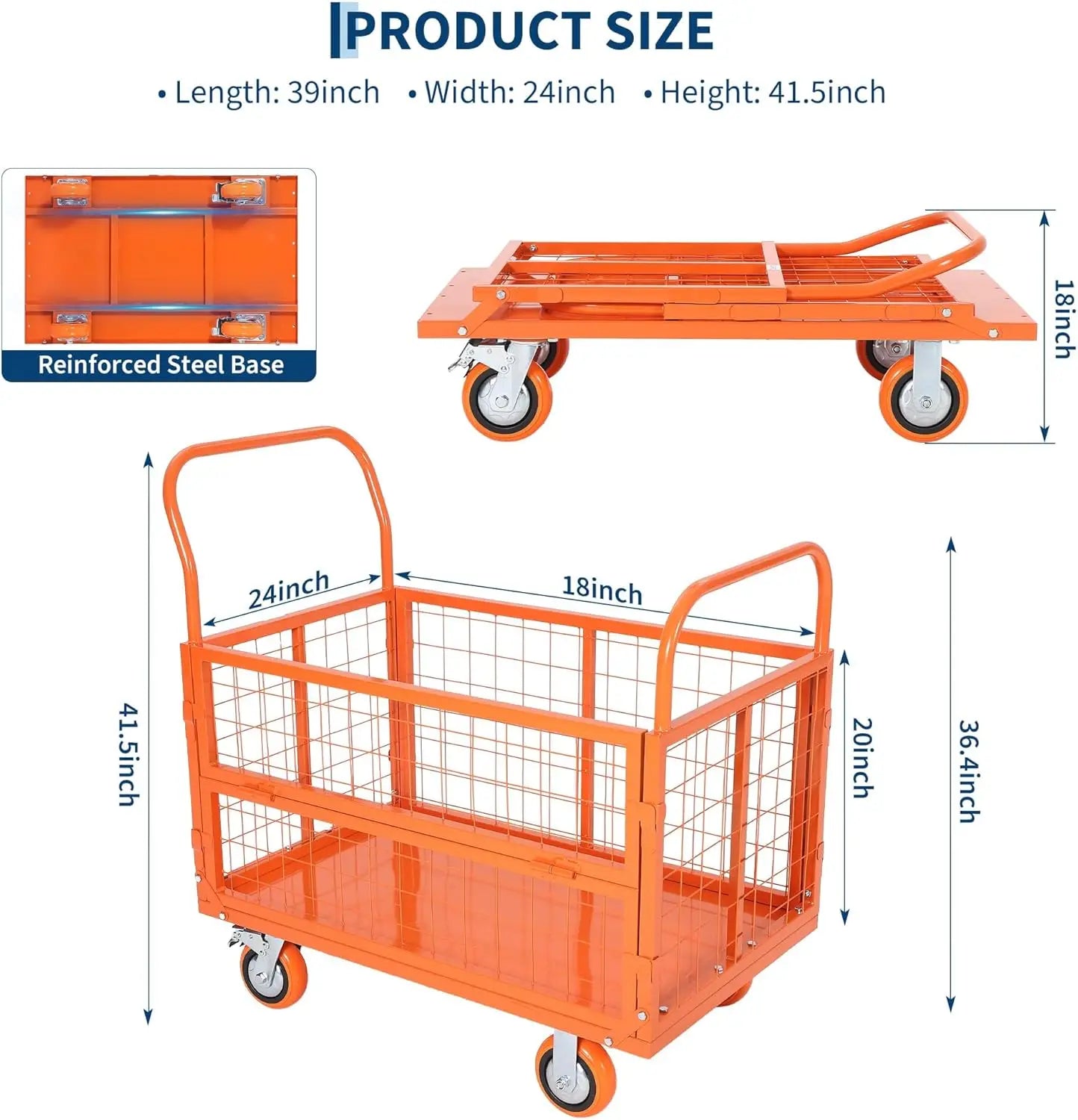 6-in-1 Platform Truck Cart with Cage 1800 lbs