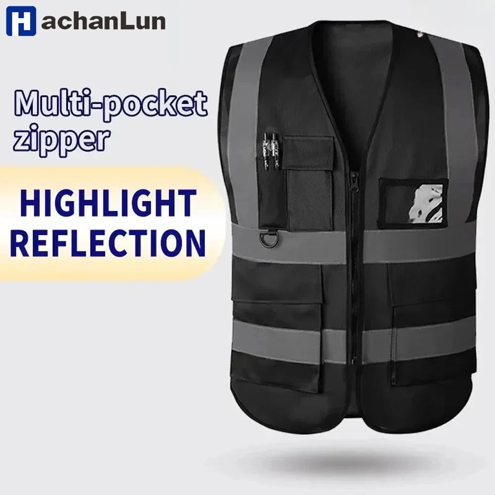 Traffic Riding Reflective Vest - Multi-Pocket Zip