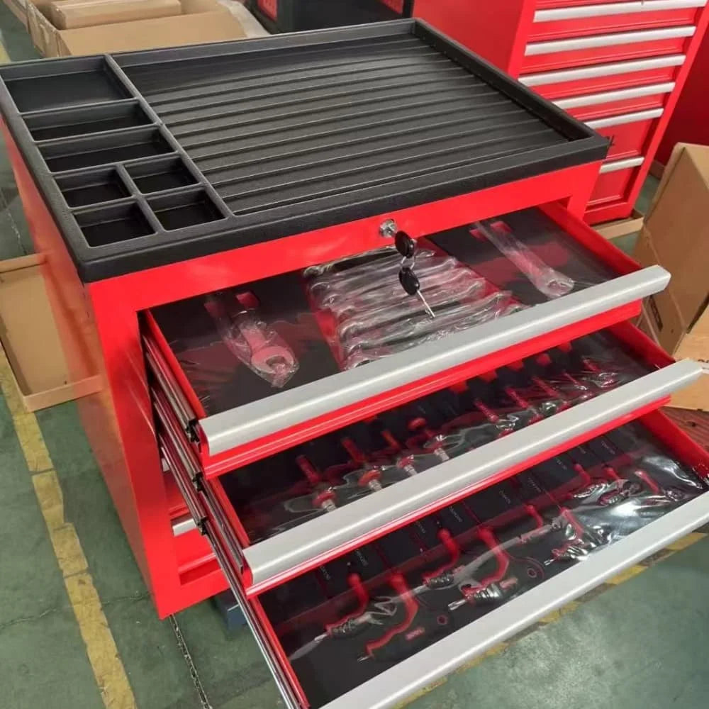 7-Drawer Mechanic Tool Cabinet with Wheels - Red/Black