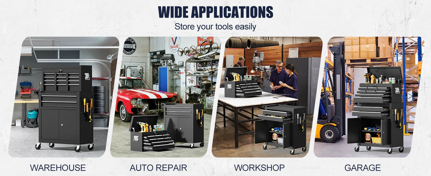 10-Drawer Rolling Tool Chest with Wheels - Garage Edition