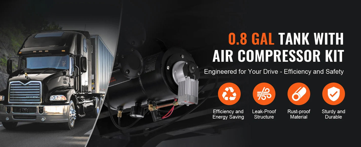 12V Train Horn Air Compressor with 3L Tank, 120 PSI