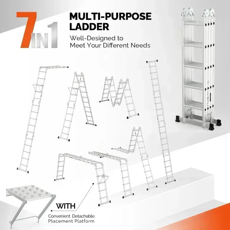 Folding Ladder Multi-Purpose Aluminium Extension 7 in 1 Step Heavy Duty Combination EN 131 Standard