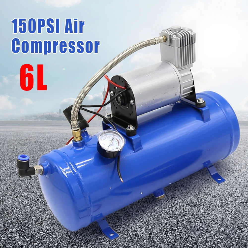 12V 150 PSI Train Horn Air Compressor Kit, 6L Tank