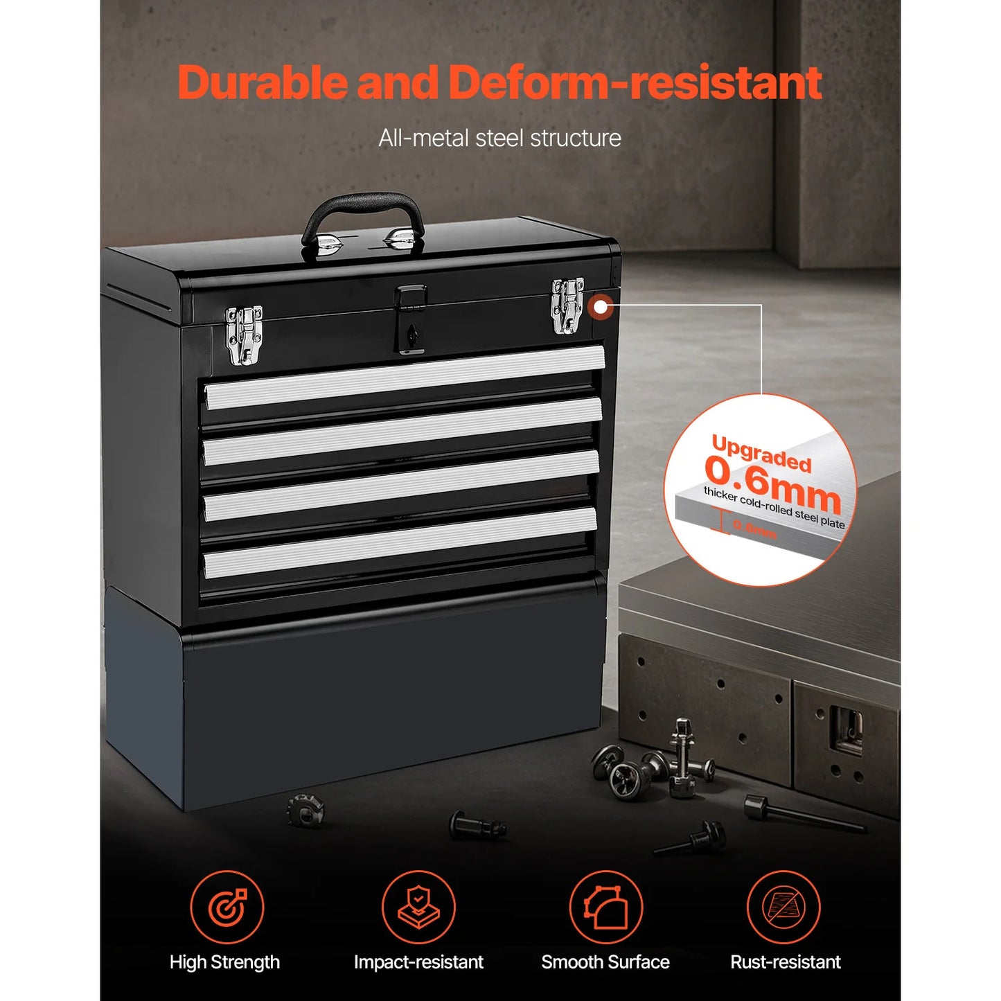 20.5" Metal Tool Box with 4 Locking Drawers