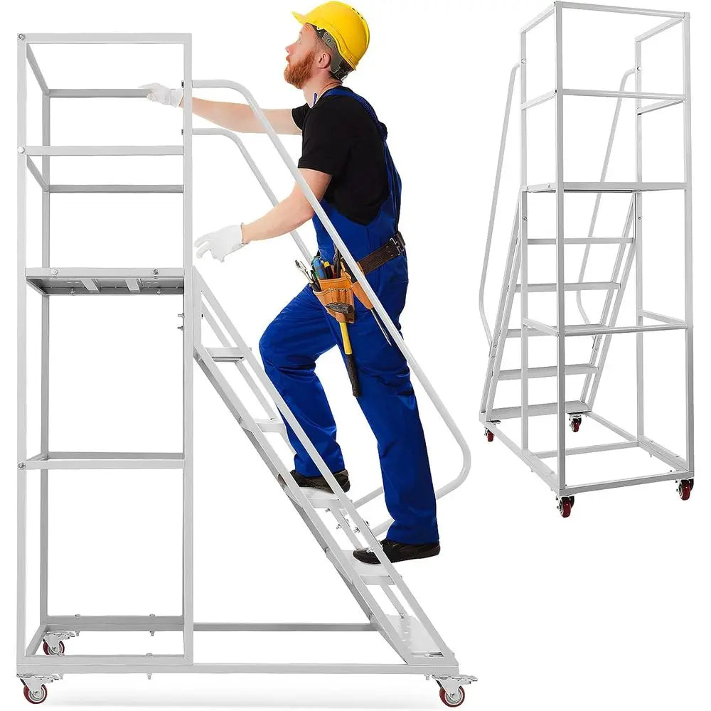 Industrial 6-Step Rolling Ladder with Wheels, 1200 lbs Capacity, 23.5x51 Anti-Slip, Stair Edge Protection, Portable for Warehous