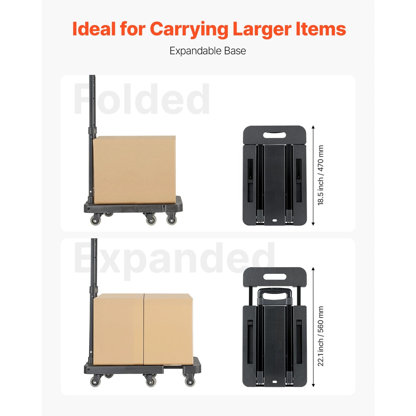 Folding Hand Truck 500 lbs with 6 Wheels & Ropes