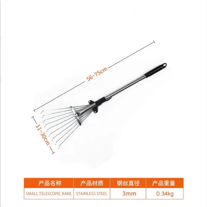 Small Garden Rake Quick Sweep Adjustable Aluminum Alloy Multi Toothed Comfortable To Grip Garden Leaf Rake for Lawn