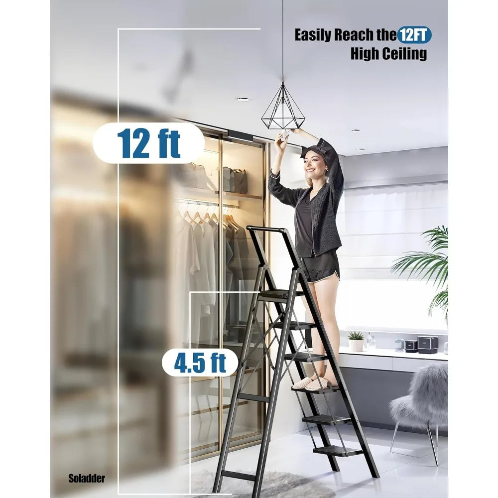 6-Step Folding Ladder for 12 ft Ceilings - Anti-Slip