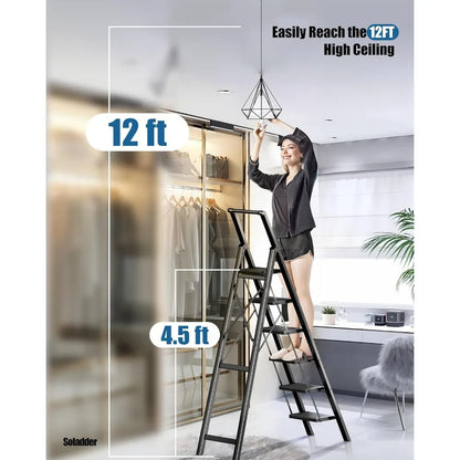 6-Step Folding Ladder for 12 ft Ceilings - Anti-Slip