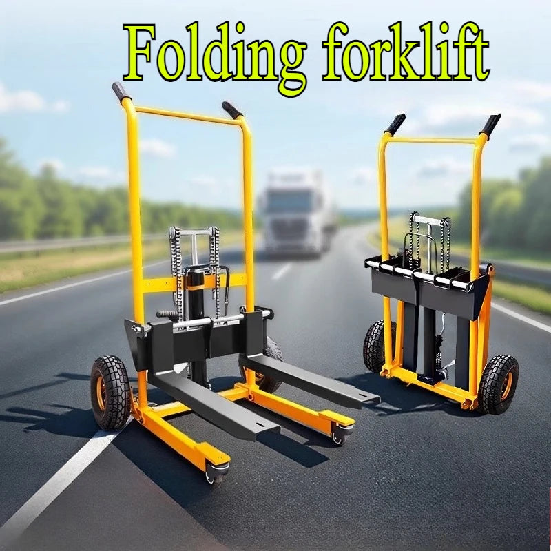 Folding mobile stacker manual forklift hydraulic transporter lifting platform truck loading and unloading household