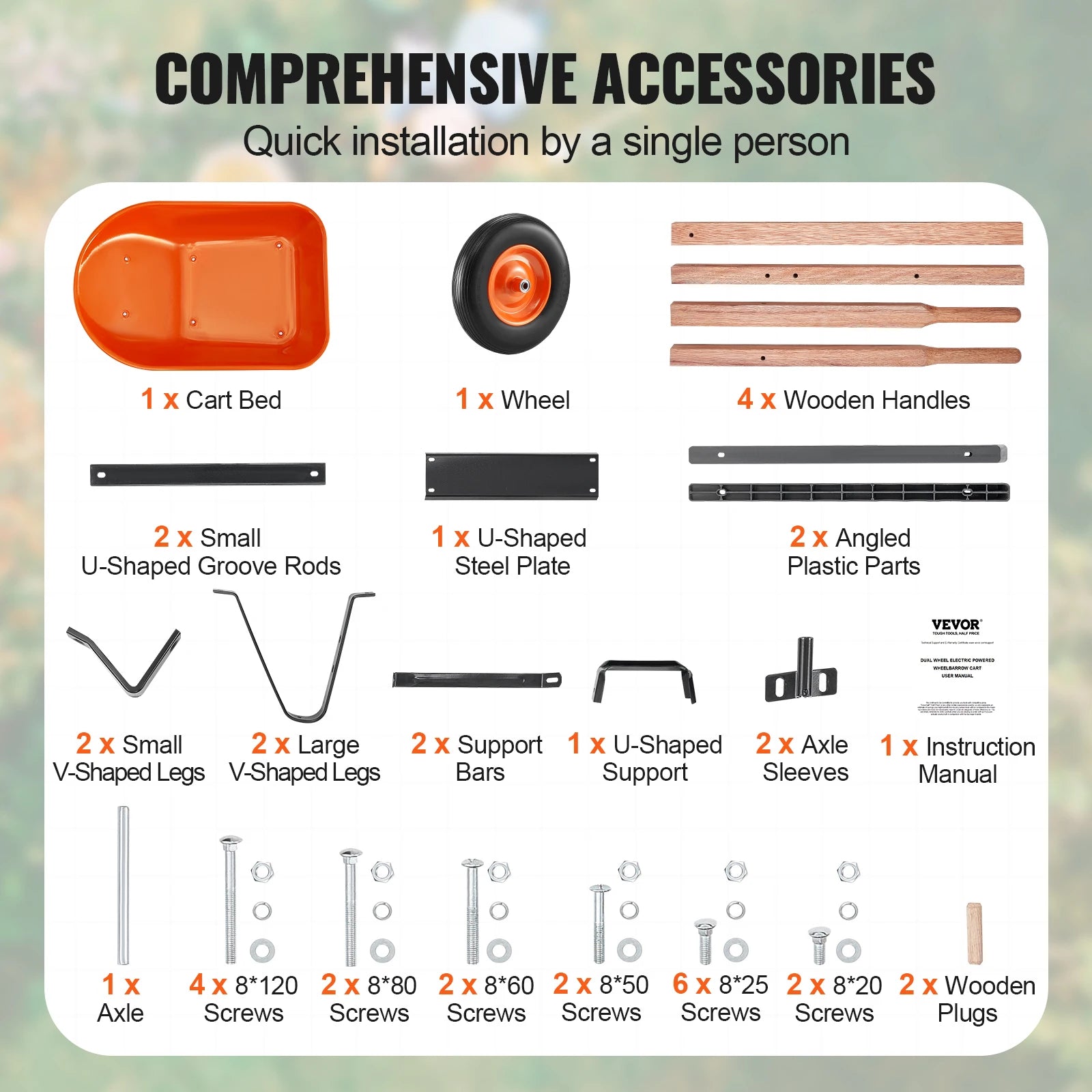 Wheelbarrow Cart 330lbs Capacity One Wheel Garden Dump Cart Wheel Barrow with Handle &  16"  Wide Track Wheels for Farm