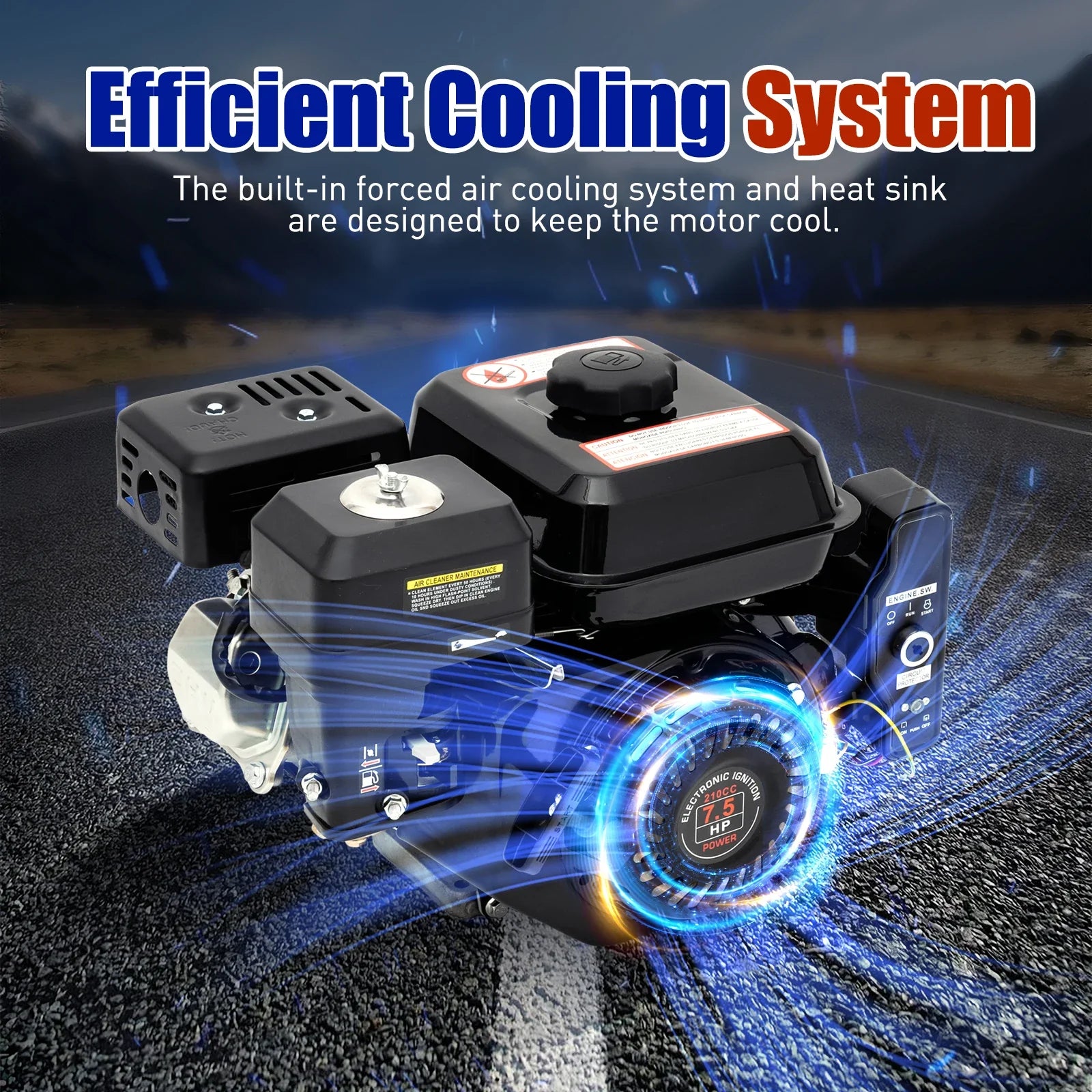 7.5HP 210cc 4-Stroke Petrol Engine With Electric Start Engine Single Cylinder for Compressor Scarifier Lawnmower Go Kart