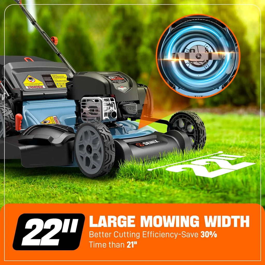 Self Propelled Lawn Mower Gas Powered 163cc 4-Cycle Engine Rear Wheel Drive Variable Speed 6 Height Adjustments
