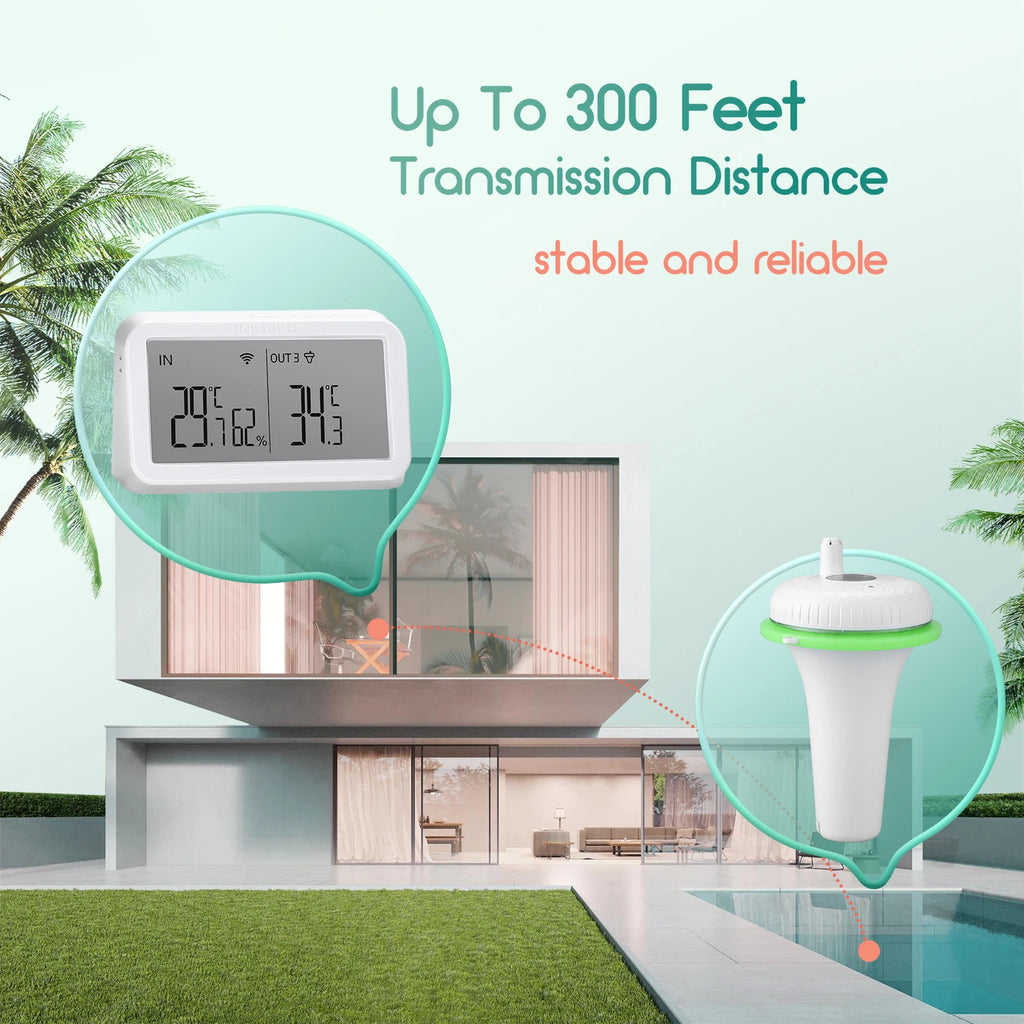 2nd-Gen Wireless Pool Thermometer with IBS-M2 Wifi Gateway Combo Waterproof Digital Floating Thermometer for Spa Pond