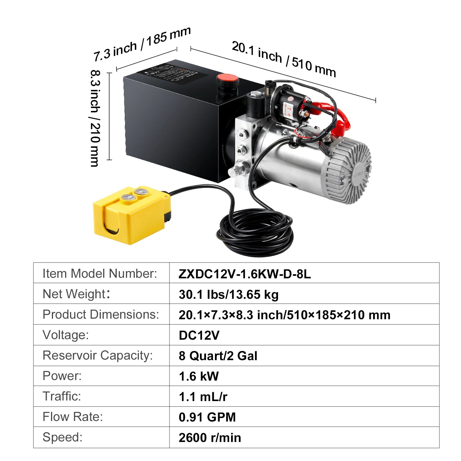Hydraulic Pump 4-20 Quart Dump Trailer Pump Single Acting Dump Trailer Pump DC 12V Hydraulic Power Unit for Car Lifting