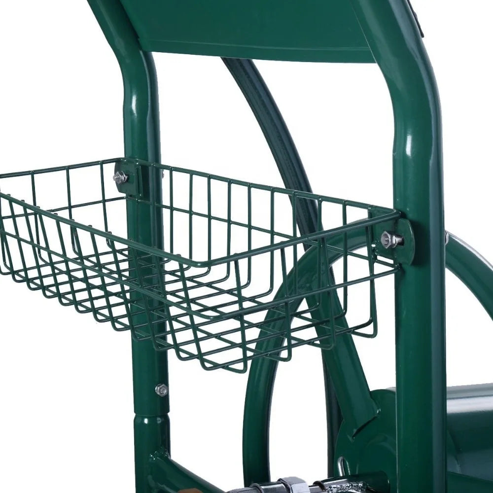 Heavy-Duty Movable Steel Gaeden Tool Cart Garden Hose Reel Cart With Basket Amd 4 Wheels For Garden Watering