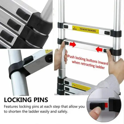 Telescoping Ladder Stainless Steel Folding Ladder Portable Extendable Loft Ladder Capacity Max Load 150kg/330lb,EN131