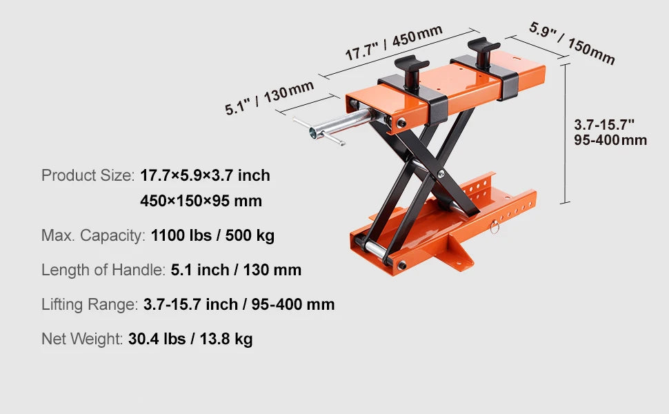 Motorcycle Lift 1100 LBS Motorcycle Scissor Lift Jack with Safety Pin Steel Motorcycle Jack Hoist Stand for Motorbike