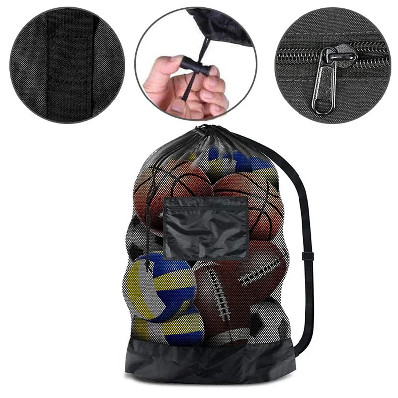 1PC Basketball Storage Bag With Zipper Pocket Volleyball Football Net Pack Gym Bags Mesh Soccer Ball Bag Extra Large Drawstring