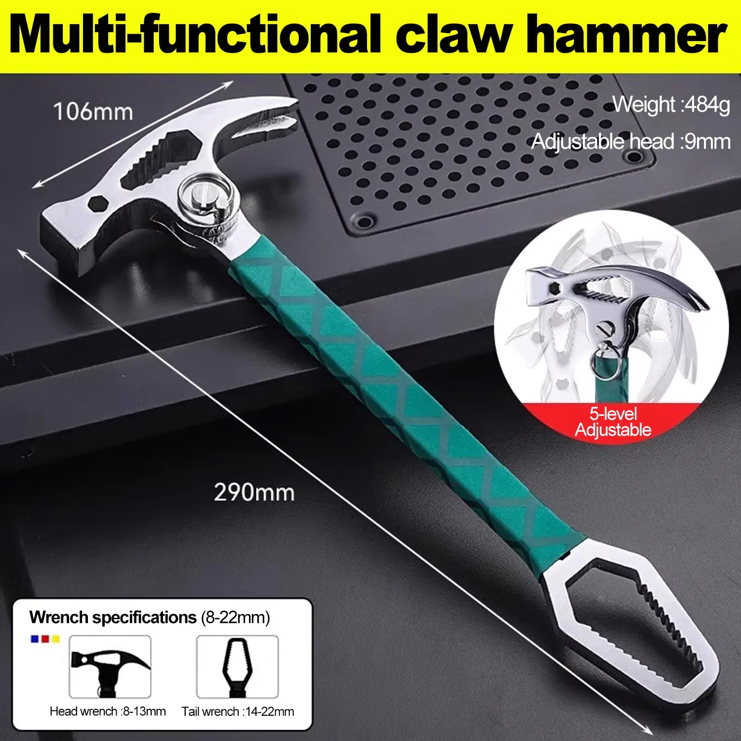 Multi functional sheep horn connected hammer universal wrench pry bar nail lifting woodworking hammer folding sheep horn hammer