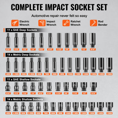 Impact Socket Set Deep & Shallow Cr-V with Case