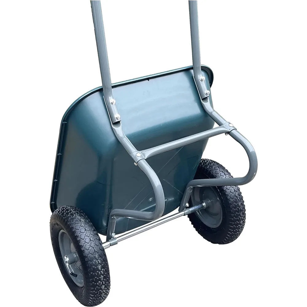 Dual-Wheel Heavy-Duty Poly Yard Dump Cart,1200 Lb Haul Capacity, Towable Utility Wagon with Built-in Stand for Landscaping