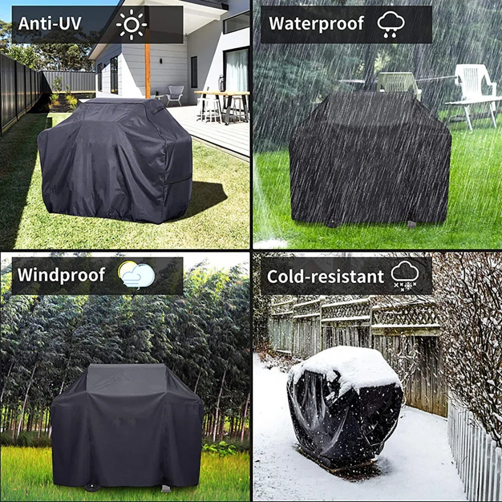 210D BBQ Cover Outdoor Dust Waterproof Weber Heavy Duty Grill Cover Rain Protective Outdoor Barbecue Cover Round