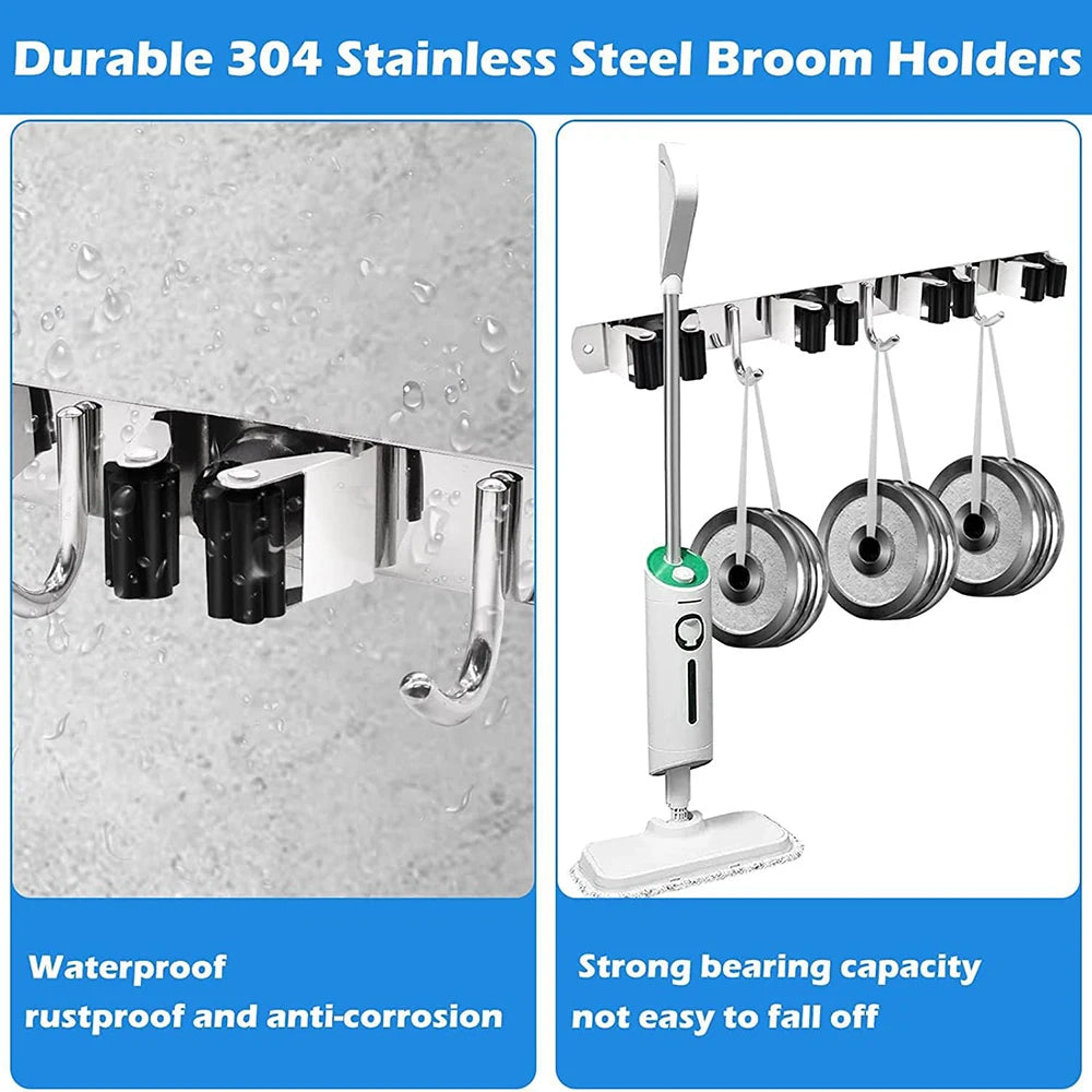 Wall Mount Stainless Steel Mop & Broom Storage Rack