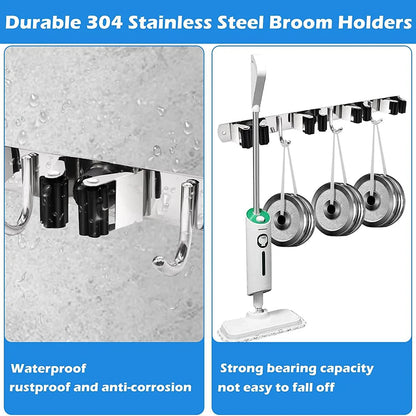 Wall Mount Stainless Steel Mop & Broom Storage Rack