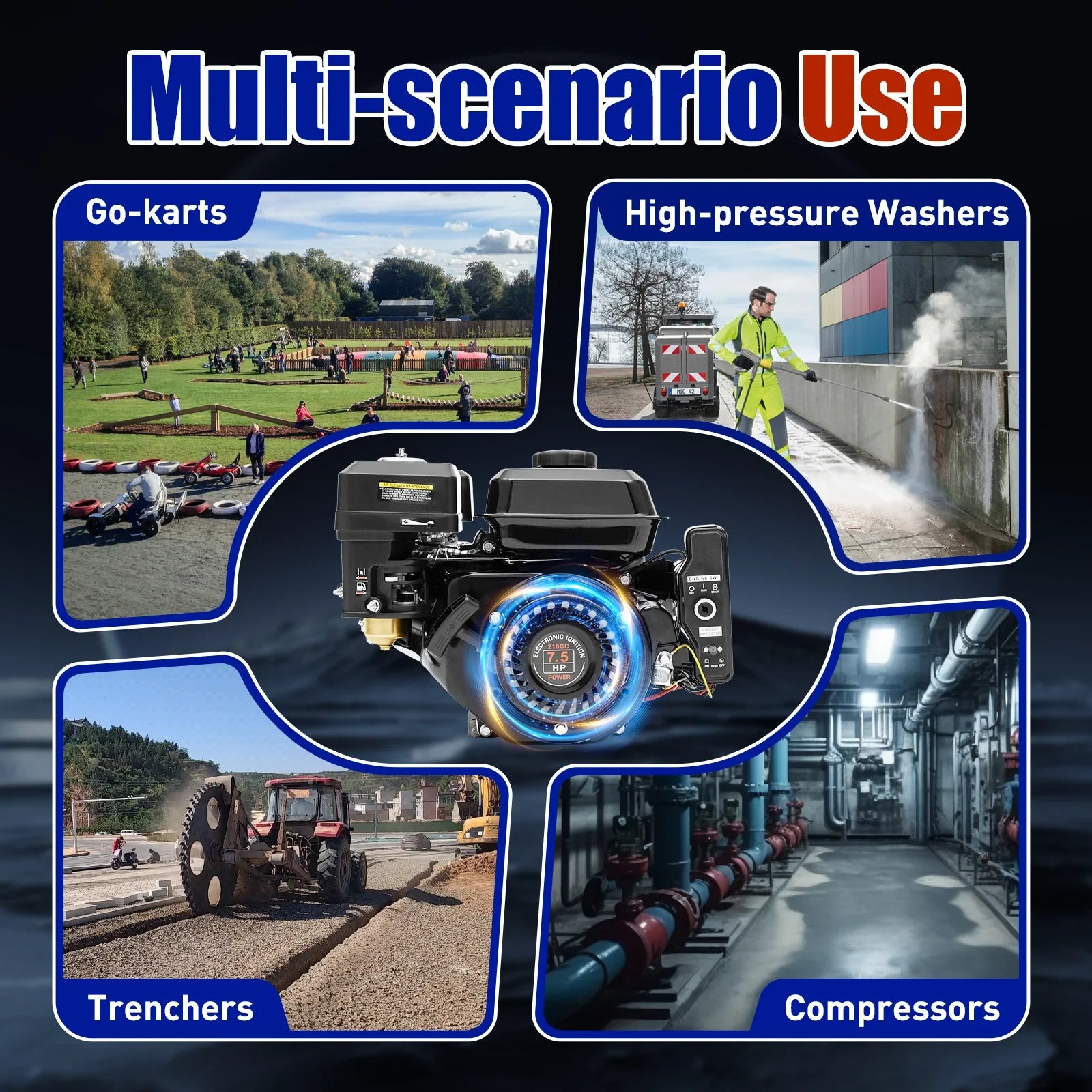 7.5HP 210cc 4-Stroke Petrol Engine With Electric Start Engine Single Cylinder for Compressor Scarifier Lawnmower Go Kart