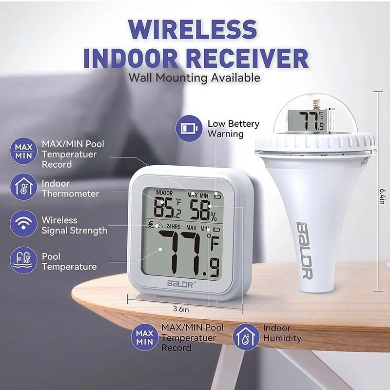 Pool Thermometer Wireless, Digital Pool Thermometer Floating With Remote Temperature Receiver